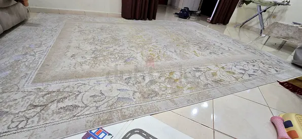 Large neutral-toned area rug — light beige/cream, good condition
