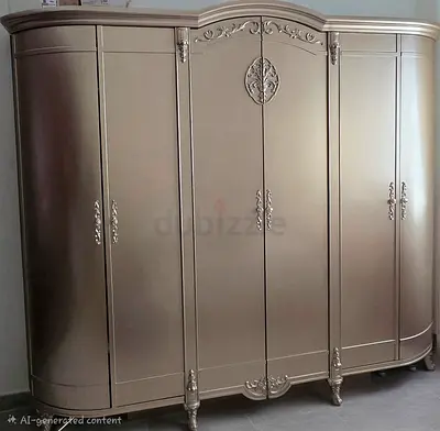 Large Antique-Style 5-Door Wardrobe Armoire in Champagne Finish