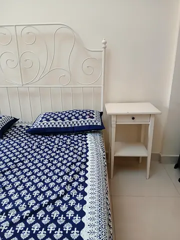 White Metal Queen Bed Frame with Mattress, 2 nos of side table and Dressing Table with Mirror