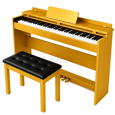 Premium Gold Laquer Digital Upright Piano with Bench - Gold Finish