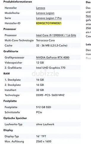 Lenovo Legion 7 Pro (RTX 4080, i9-13900HX,64GB,  2TB SSD, 16 2560x1600)