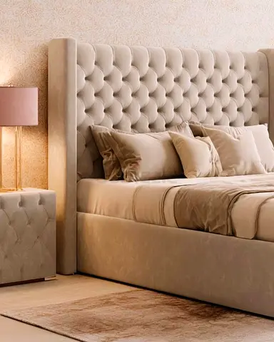 Customised Tufted Wingback Bed Set with Matching Nightstand