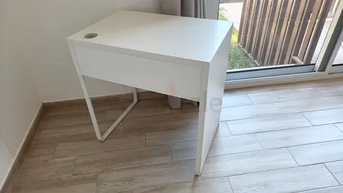 Compact study desk IKEA MICKE, White, 73×50 cm, cable hole – used, good condition