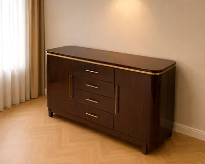 Elegant Dark Wood Buffet Sideboard with Gold Accents