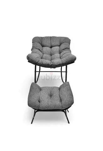 Grey Padded Lounge Chair with Matching Ottoman - Comfortable Compact Set