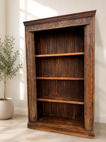 Handcrafted Solid Wood Display Bookshelf Vintage Carved