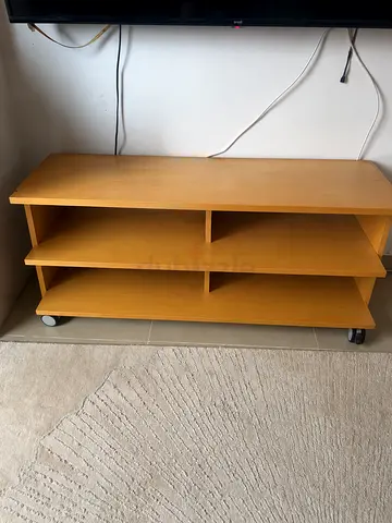 Wooden TV table / Entertainment Unit on Wheels - Light Finish beige color