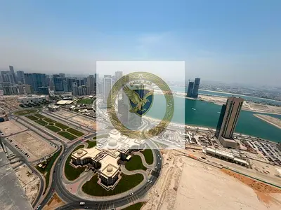 Spacious apartment for annual rent in Al Mamzar, 3 bedrooms and a living room, sea view, free parking, free gym and swimming pool, central air conditi