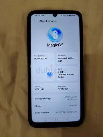 Honor X7a 4G NETWORK  (MagicOS)8.0  4GB+HONOR RAM TURBO 128GB MEMORY 6000mAh, Mediatek Helio G37