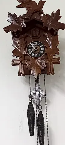 Vintage Hand-Carved Wooden Cuckoo Clock with Pinecone Weights