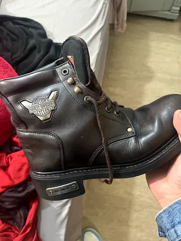 Used Harley-Davidson brown leather motorcycle boots, size around 44. The Condition is 10/10