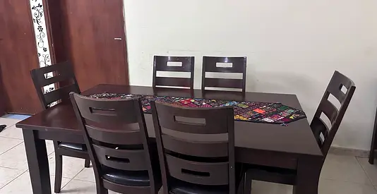 Solid Wood Dining Table with 6 Chairs - Dark Finish