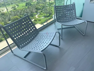 Set of 2 Modern Outdoor Metal Lounge Chairs - Light Grey