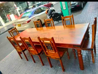 Solid Wood Dining Table with 8 Chairs - Classic Design