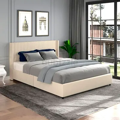 Modern Upholstered Bed Frame with Fluted Headboard
