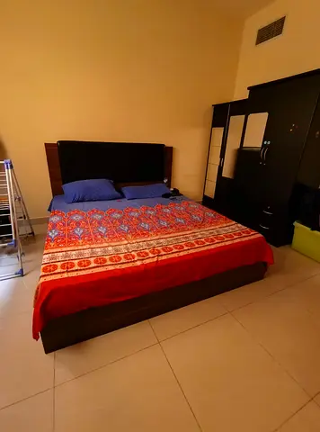 Queen size bed with mattress and wardrobe - good condition