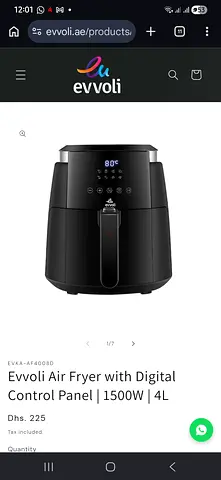 Evvoli Air Fryer with Digital Control Panel - 1500W 4L