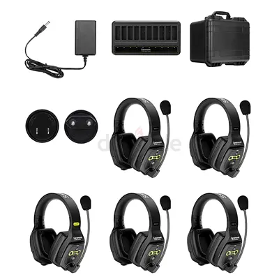 WiTalk-WT5D 5-Person Full-Duplex 1.9GHz Wireless Dual-Ear Headset Intercom System with Hard Case