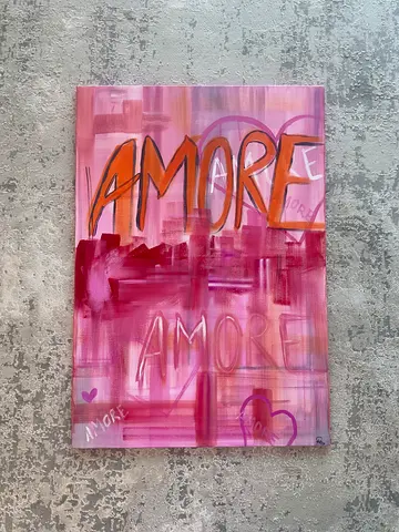 Original Contemporary Amore Mixed-Media Wall Art (Pink/Orange) 100cm x 70cm