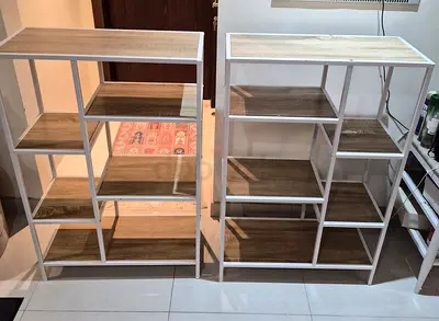 Geometric bookcase metal frame wooden shelf