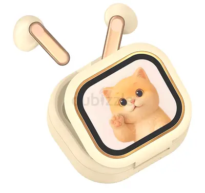 Wireless Bluetooth Earbuds with Cute Display Charging Case - Beige