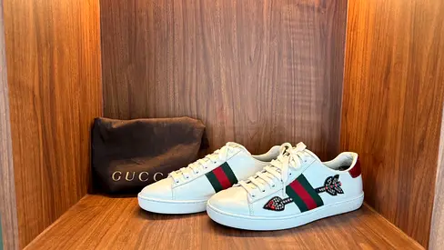 Gucci Ace Sneakers with Web and Crystal Arrow