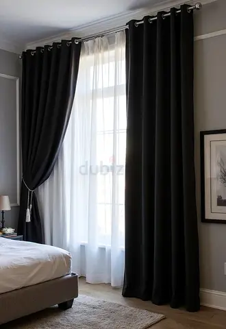 Dark Grey Blackout Curtains with Sheer Liner - Custom Made Sizes