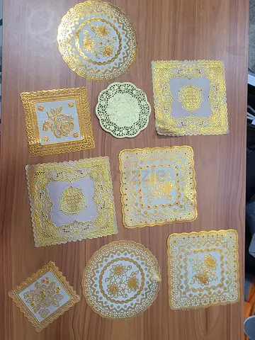 MOVING OUT SALE: Set of Decorative Gold Lace Doilies / Table Mats - 9 Pieces