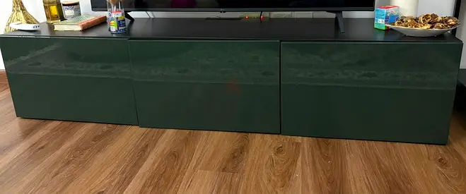 Low Profile Glossy Green TV Cabinet / Media Console - 3 Drawers