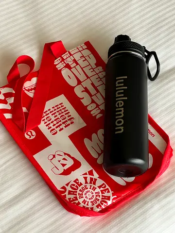Brand new Lululemon insulated water bottle (black) + reusable tote