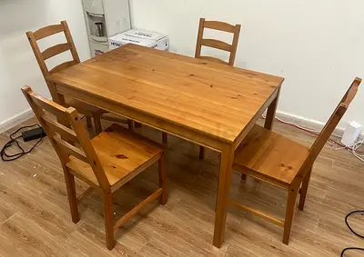 IKEA dining table 75 x 120 cm with 4 chairs Natural wood