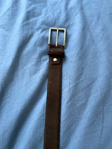 Brown suede leather belt with silver buckle - size adjustable