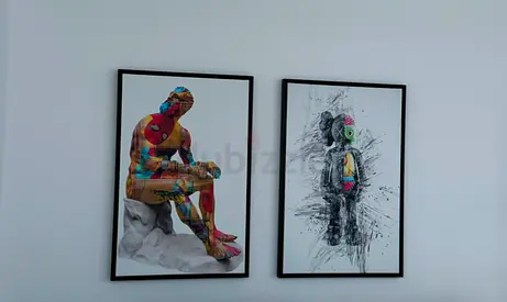 Pair of Modern Pop-Art Framed Prints — Colorful Figurative Wall Art