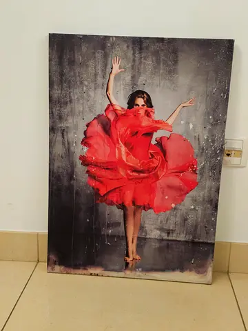 Canvas Wall Art - Ballerina in Red Dress (Framed Style)