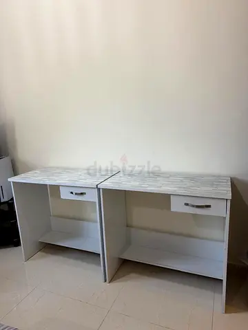 Set of Two White Desks with Patterned Top and Drawer