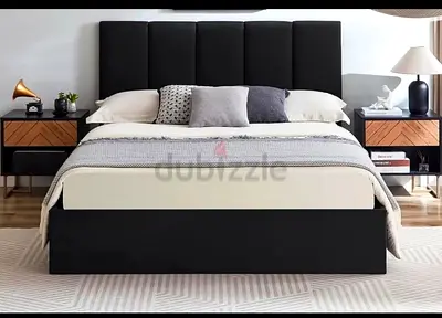 Modern Black Bed Frame with High Headboard - King Size
