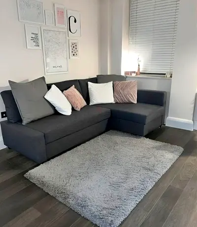Modern Grey L-Shaped Corner Sofa with Matching Cushions
