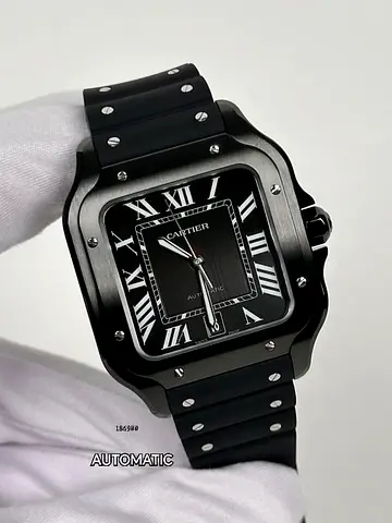 Cartier Santos-style Black Automatic Mens Watch