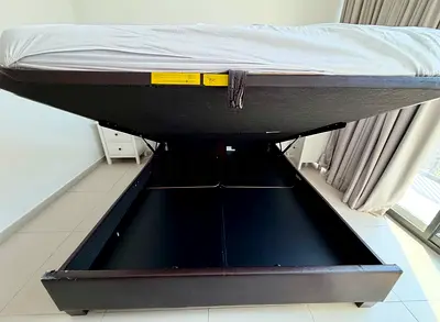 Home Centre King storage bed with hydraulic lift - dark brown, good condition
