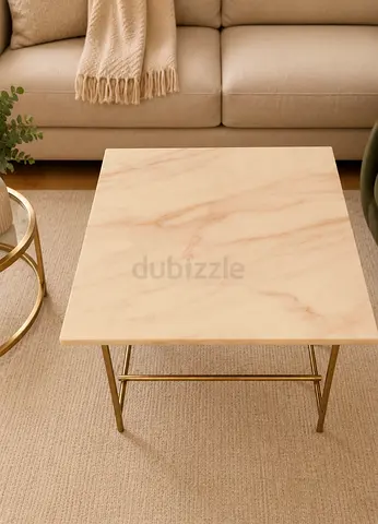 Square Marble- Coffee Table with  Metal Base