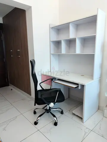 White Study Desk with Hutch and Adjustable Office Chair - Good Condition