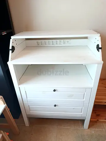 White Wooden Baby Changing Table with Drawers - Good Condition