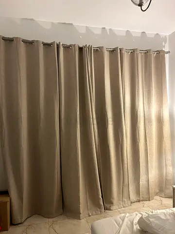 Fabric curtains with eyelets - 2 sets (grey and beige) with Rods