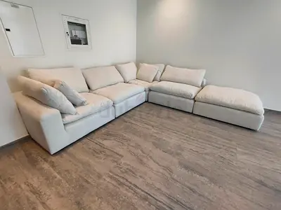 Marina home luscious linen cloud feather 🪶 filled modular sofa with ottoman