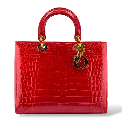 Christian Dior Red Shiny Crocodile Large Lady Dior Tote Bag