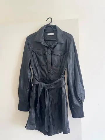 Black faux leather belted mini dress - Size 6 US (M) - Jonathan Simkhai