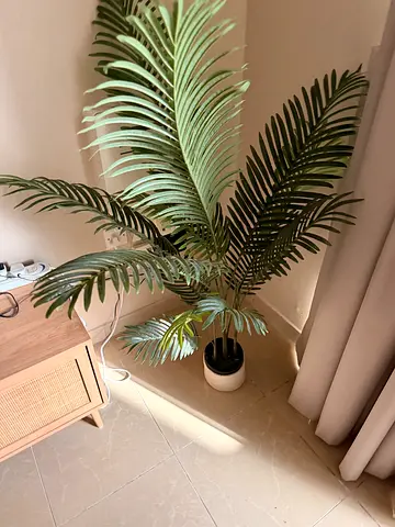 Tall artificial palm plant in white pot - good condition