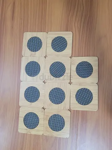 MOVING OUT SALE: Set of 10 Wooden Coasters with Woven Center