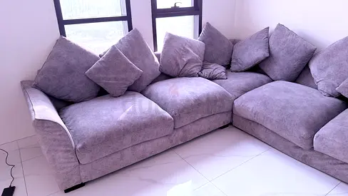 Large Grey L-shaped Fabric Sofa - Comfortable Corner Couch