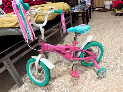 Kids Pink Teal Training Bicycle with Stabilizers - Good Condition